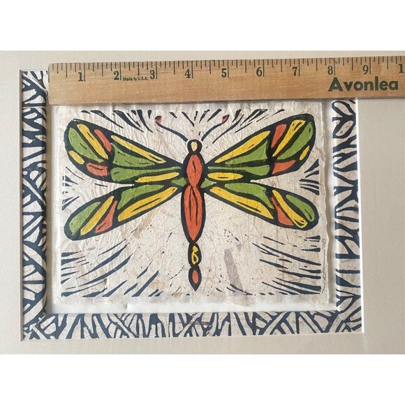 Handmade Dragonfly Block Print Art Artist John Davis 11 x 14 Matted Wall Decor - Picture 5 of 8